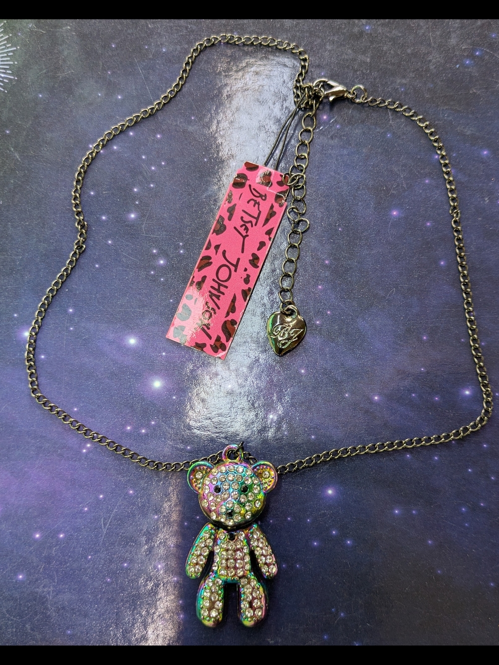 Betsey Johnson Multicolor Crystal Teddy Bear Pendant Necklace